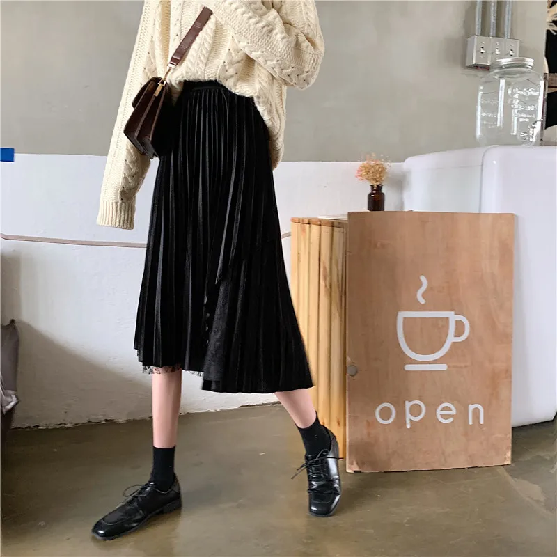 Faldas mujer moda Юбки До Колена в стиле пэчворк с высокой талией, плиссированные юбки в Корейском стиле, весна-осень, новая женская одежда для женщин