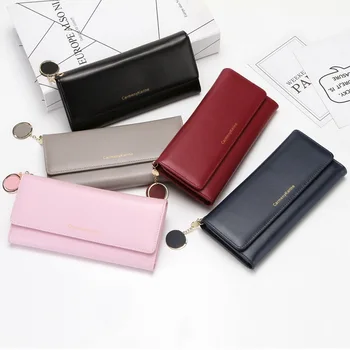 

New Fashion Women Wallets Brand Letter Long Tri-fold Purse Fresh Leather Female Clutch
