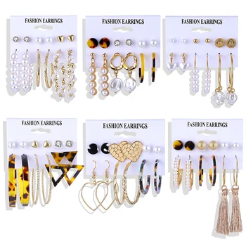 

Fashion Acrylic Shell Earrings Set For Women Bohemian Leopard Tassel Long Stud Earrings 2019 Brincos Geometric DIY Jewelry
