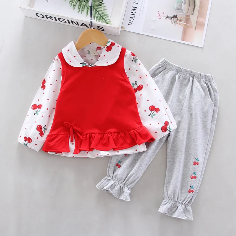 

Girls New Style Spring And Autumn Fashion Korean-style Infants Children Baby Sweet Cute Lace Long Sleeve Vest Three-piece Set