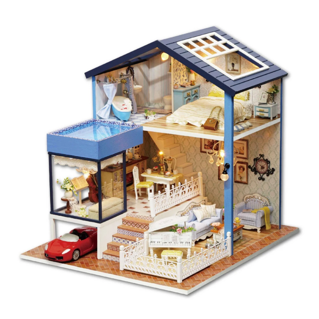 

Interesting Dollhouse Seattle 3D Assembly DIY Household Creative House Kit - Red Car