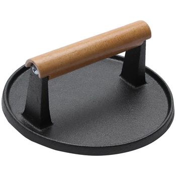 

Handle Steak Plate Professional Meat Press BBQ Cast Iron Grill BBQ Tool Cast Iron