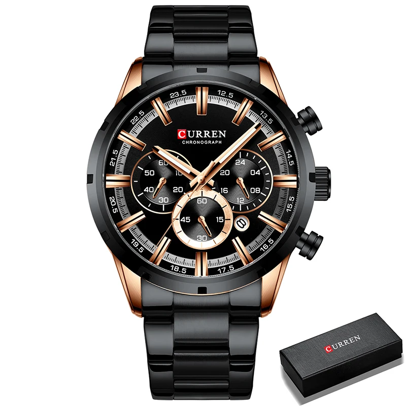 New CURREN Top Brand Luxury Fashion Mens Watches Stainless Steel Chronograph Quartz Watch Men Sport Male Clock Relogio Masculino 