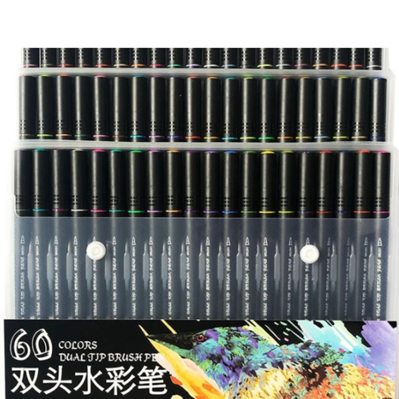 60 pcs Акварельные маркеры для рисования, набор для рисования, профессиональная кисть для рисования, набор ручек, двойной наконечник, школьные товары для рукоделия - Цвет: 60 pcs