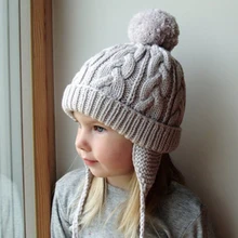 Милая детская зимняя детская шапка для малышей, вязаная шапка с помпоном для маленьких девочек и мальчиков, теплая детская шапка с ушками