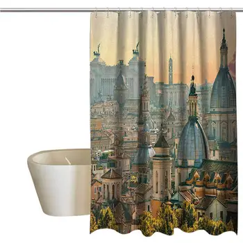 

City Extra Wide Shower Curtain Tropical View of Rome from Castel SantAngelo Italy Historical Landmark Vatican Durable Waterproof