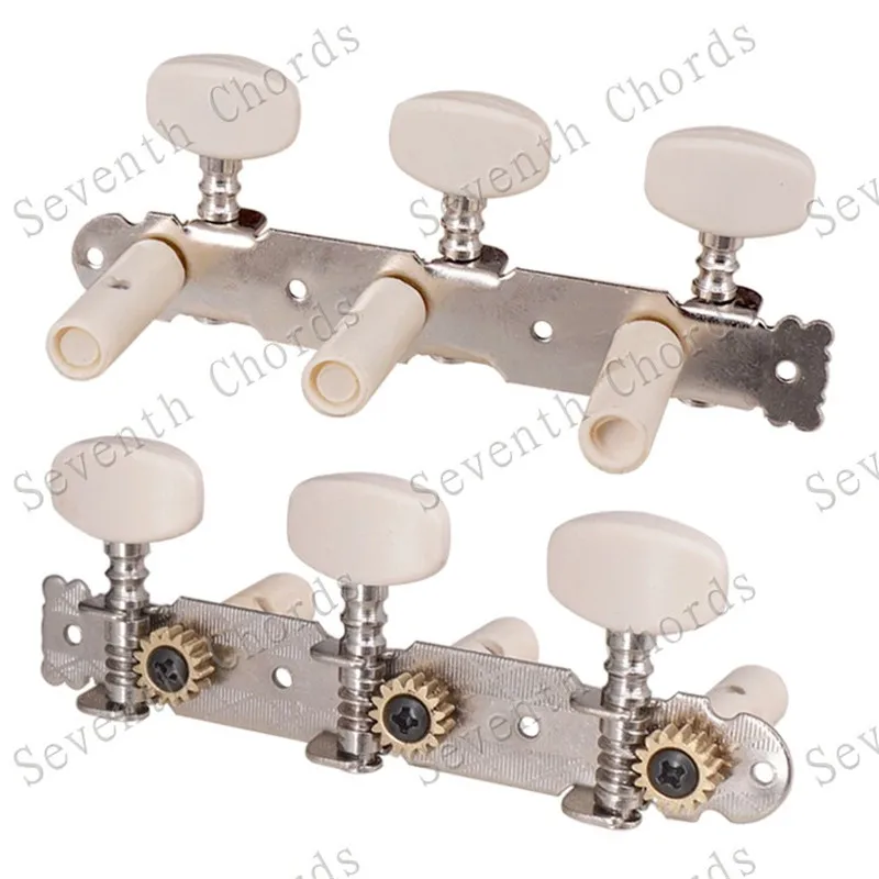 A Set Of White Pearl Button Classical Guitar String Tuners Tuning Peg Machine Heads Chrome