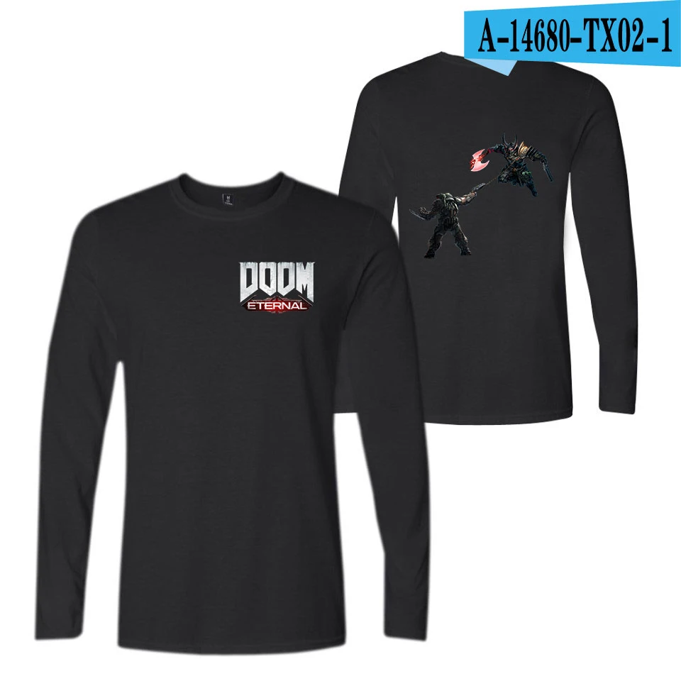 Doom Eternal Мужская/женская футболка с высоким воротом Harajuku Высококачественная брендовая Повседневная футболка с длинными рукавами Фитнес Мужская футболка одежда - Цвет: black