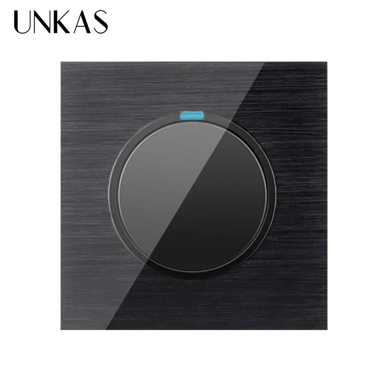 

UNKAS Luxury 1 Gang 1 Way Random Click On / Off Wall Light Switch With LED Indicator Black Aluminum Metal Panel