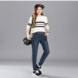 Babbytoro женские джинсы 5XL 4XL XL размера плюс хлопок стрейч эластичный пояс шаровары джинсы брюки светильник синий черный