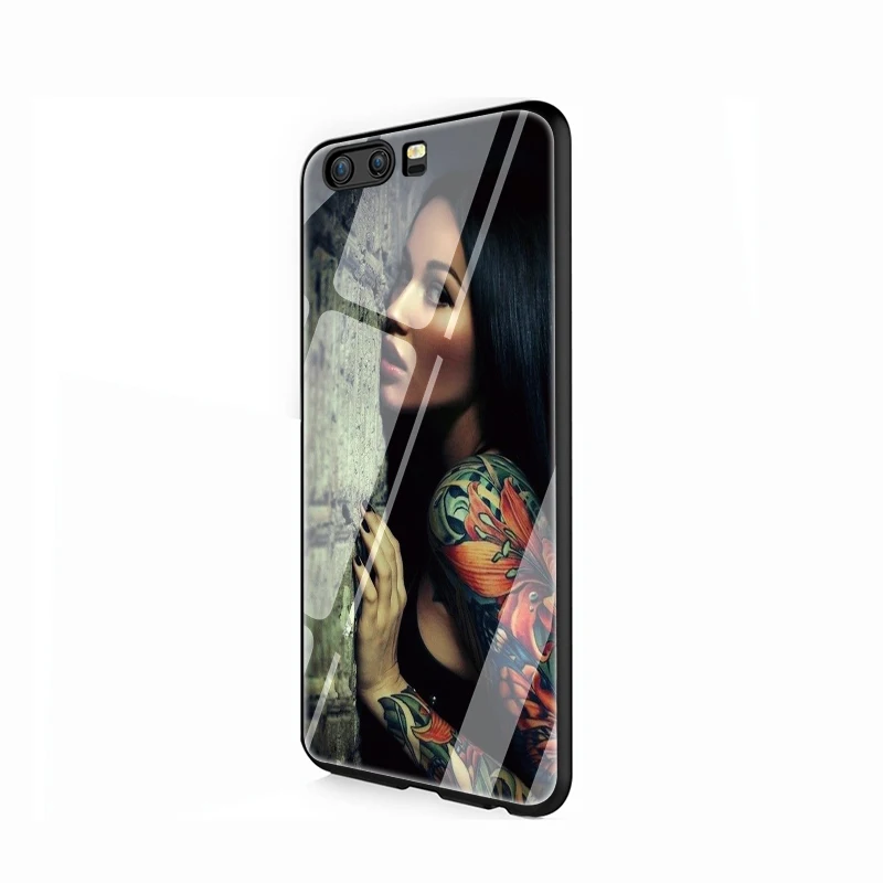 G1 EWAU сексуальный рукав тату девушка закаленного стекла телефон чехол для Huawei P10 P20 P30 mate 20 Lite pro P Smart Y6 Y9 Honor 8X9 10 - Цвет: G1