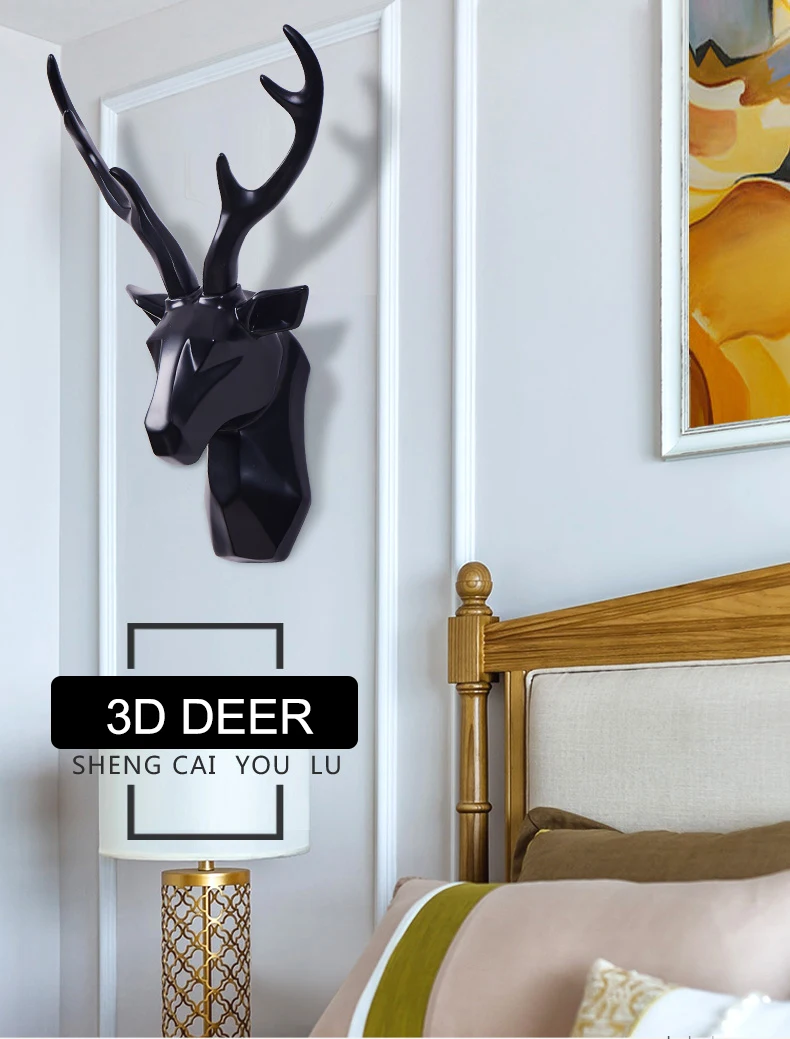 3D Deer Head Statue 46x30x18cm Sculpture Home Decoration Modern Antelope Head Abstract Living Room Wall Decor Resin Statues