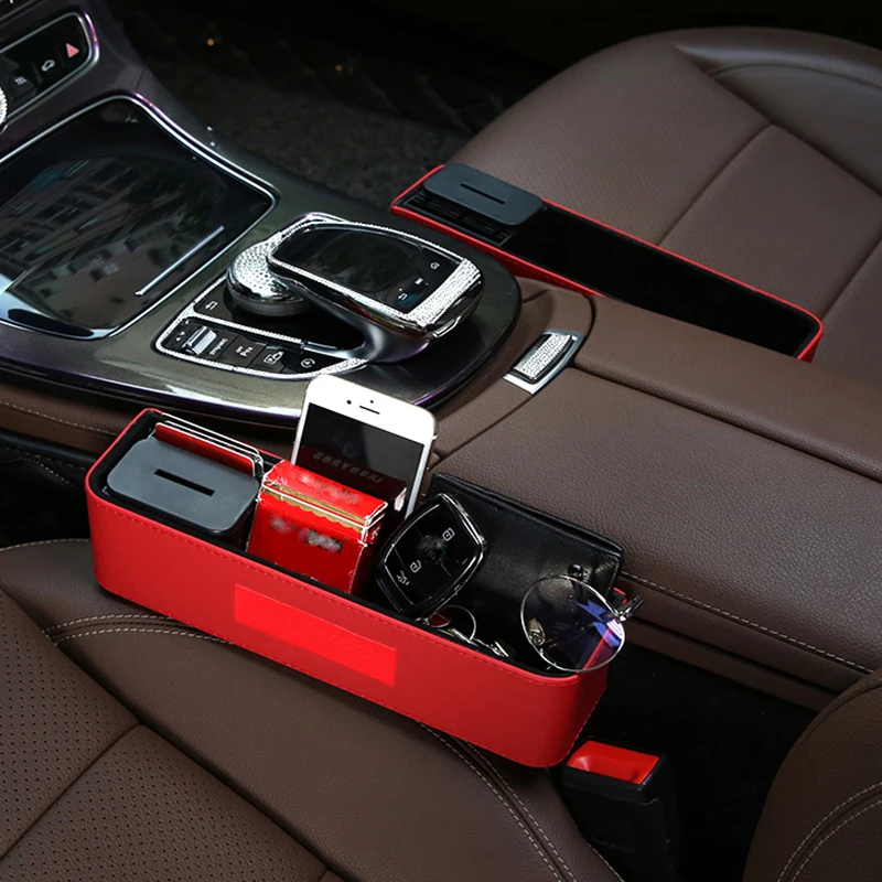 YOLU Car Seat Crevice Storage Box PU Leather Leak-Proof Storage Box Red/Black Car Seat Side Gap Pocket