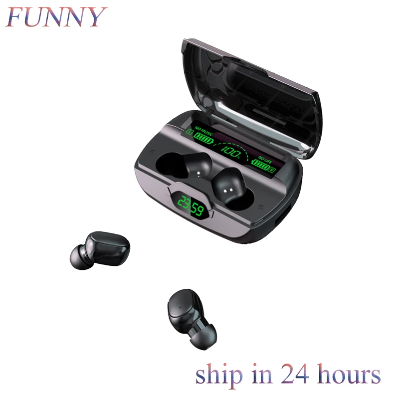 2021 Wireless Headphones D18 Earphones Bluetooth 5.0 TWS Earbuds Stereo Handsfree Headset with Microphone LED Display Power BanK |