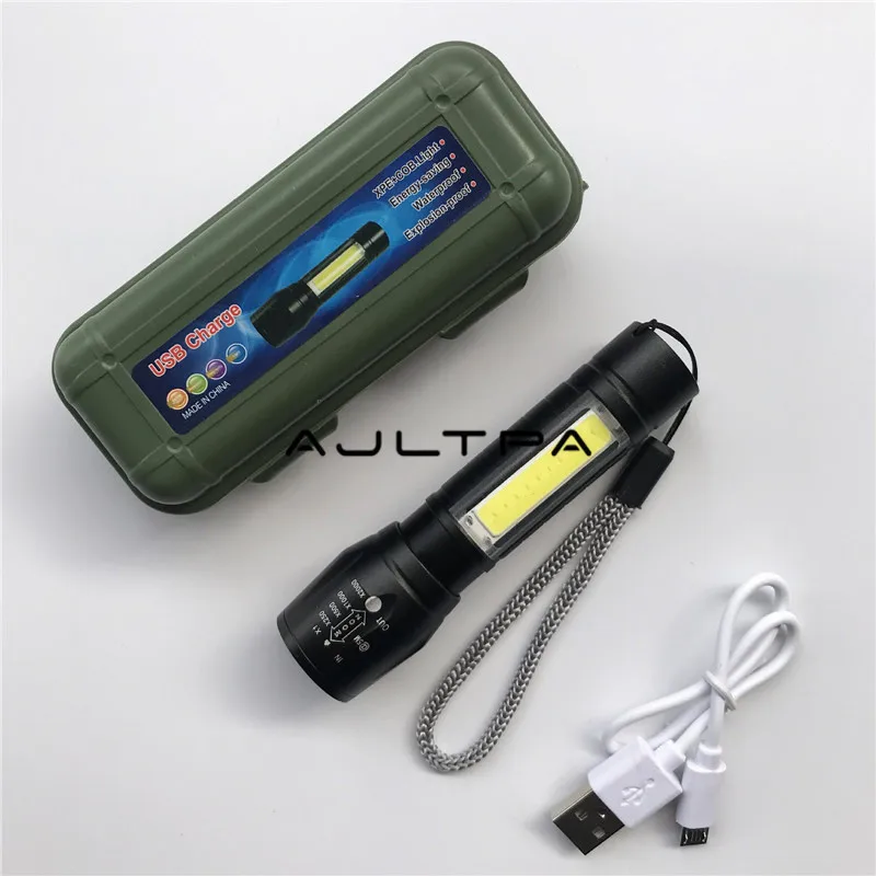 100 шт./лот USB зарядка мини портативный COB светодиодный фонарик с зумом уличный охотничий фонарь с батареей и кабелем