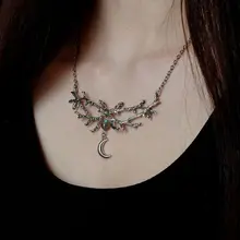 Ожерелье с оленем и тройной луной, массивное ожерелье, ювелирные изделия Wiccan, ожерелье с лесным оленем, натуральный лабрадорит, серебряное ожерелье ветка