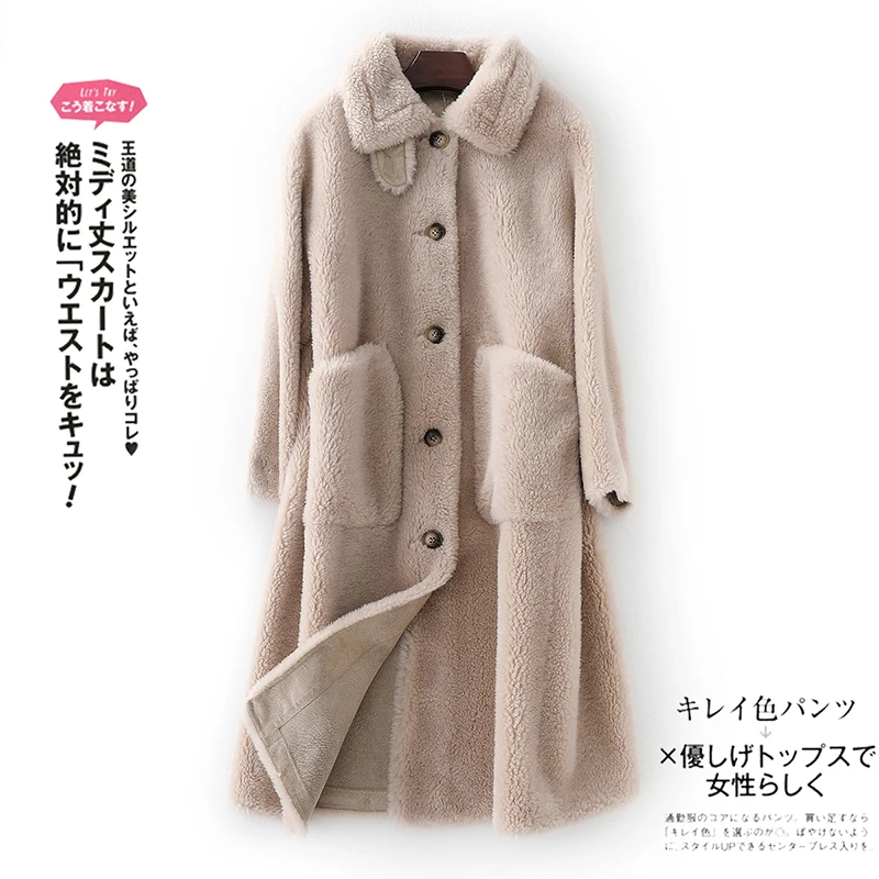 Winter New Women Cashmere Long Coat Elegant Suede Inner Furry Wool Coat Fashion Warm Coat With Pocket Casaco Feminino F22