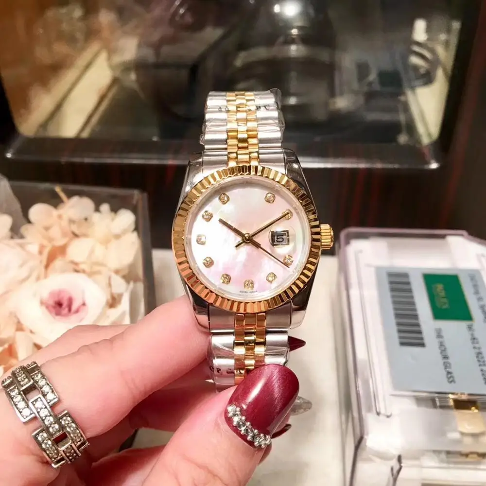 luxury women AAA 26mm automatic mechanical watch Shell face No battery sweeping DateJUST rolexable часы женские afbeelding