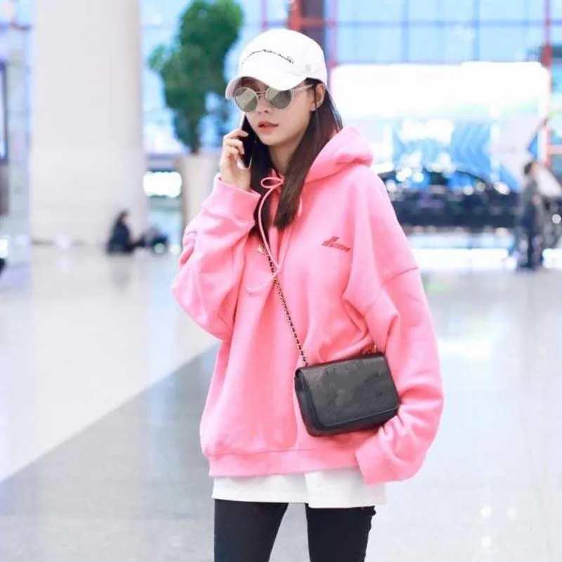 

2019 New Style Pink Letters Printing Even Hat and Public Health Clothing Relaxed Lazy and Public Health Clothing Sweatshirt