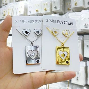 

Stainless steel Set Simple Trendy Heart Clavicle Pendant Necklace For Women Female Elegant Ladies Heart-Shaped Jewelry Gifts