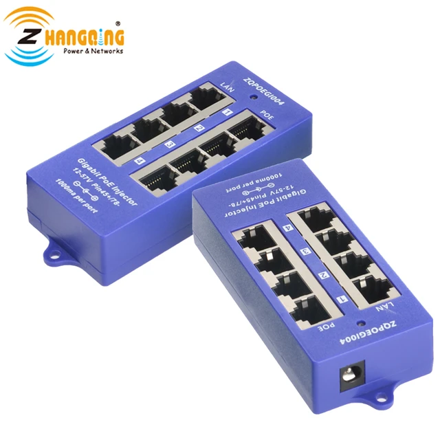 Multi port Mid-span Gigabit 12 Port PoE Injector passive poe injector with  24 Volt 120 Watt Power adapter