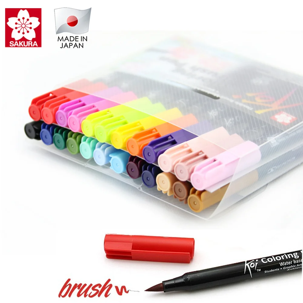 Japon numéro de suivi 24 couleurs Sakura Koi mince et audacieuse Coloration pinceau stylo avec étui 