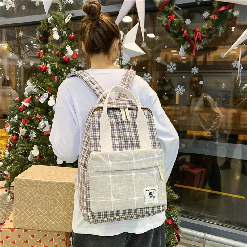 

2020 Canvas Lattice Teenagers School Bags Girls Backpack Shoulder Bag Women Backpack Daypack Work Travel Laptop Backpack Mochila