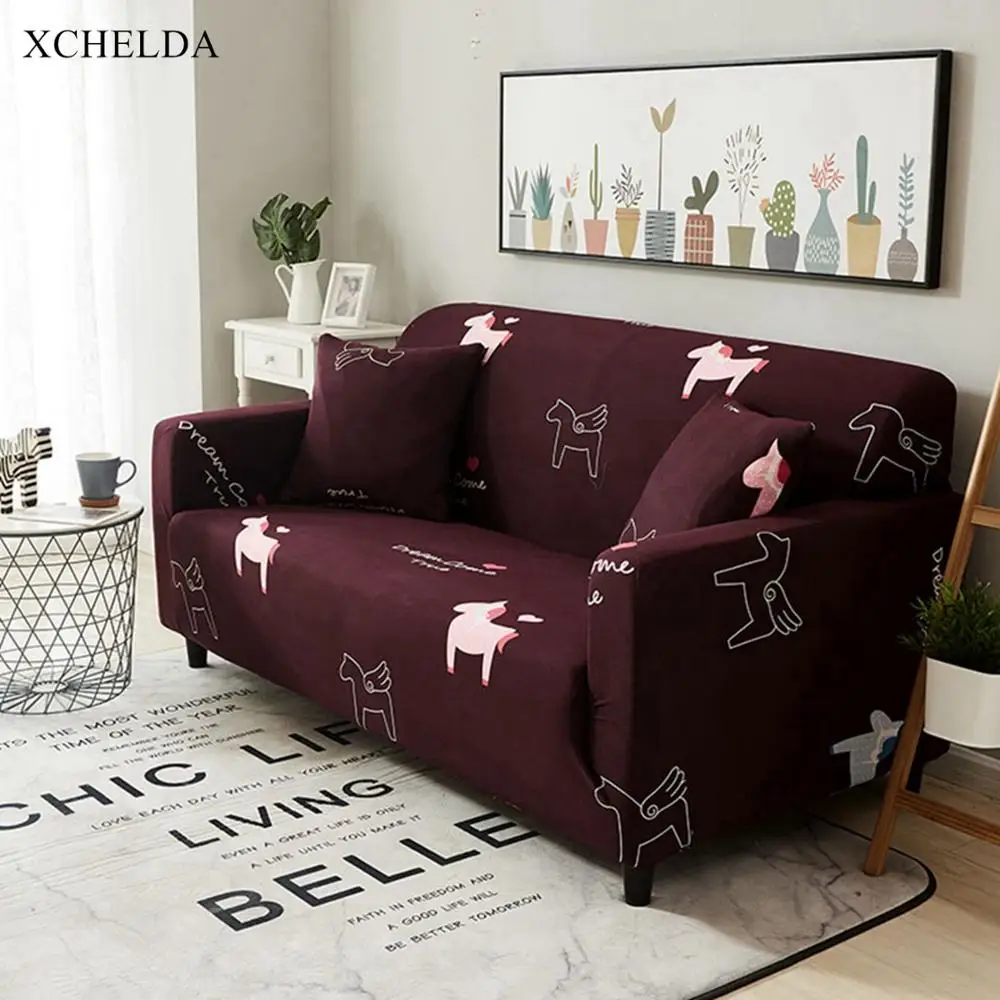 

Brown Cartoon Armchair Slipcover Stretch Couch Case Yellow Elastic Armrest L Corner Sectional Sofa Cover for 1 2 3 4 Seater