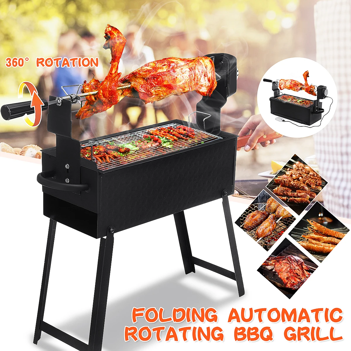 outdoor charcoal bbq grill with rotisserie