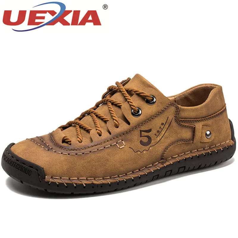 UEXIA/ размер 48; модные мужские ботинки с мехом; Зимние теплые кроссовки ручной работы; Лидер продаж; зимняя обувь из микрофибры; кожаная обувь - Цвет: Brown