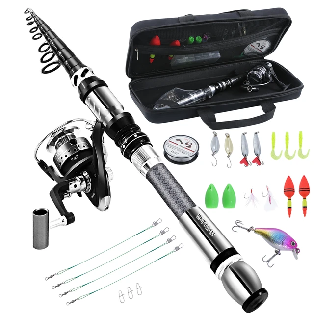 BNTTEAM New Fishing Spinning Reel Rod Combos Carbon Telescopic Combo Set  with Line Lures Kit Accessories