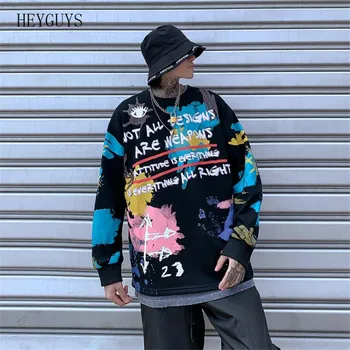

2019 NEW Mens Hip Hop Funny Graffiti Mens Sweatshirts Fashion Streetwear Pullovers Autumn Cotton Long Sleeve Oversized Tops
