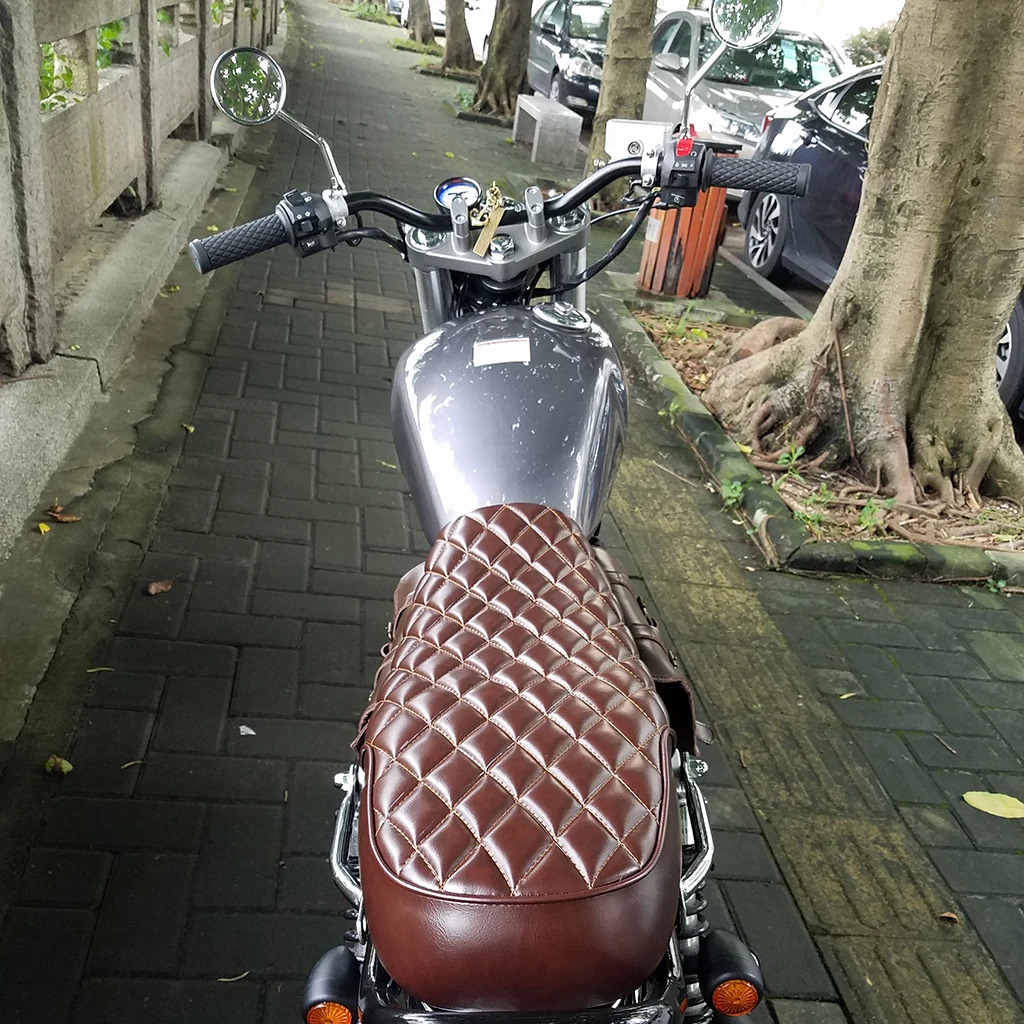 Brown Motorcycle Flat Brat, Styling Vintage Saddle Seat Cushion