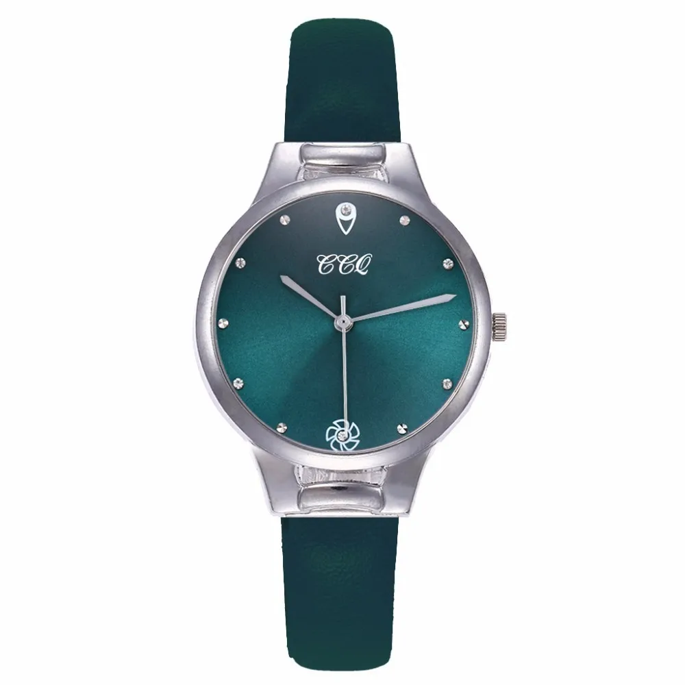 Горячая мода женское платье часы Повседневный Кожаный ремешок аналоговые кварцевые наручные часы CCQ бренд Reloj Mujer дропшиппинг - Цвет: green