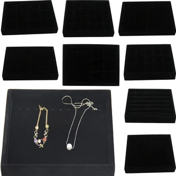 

Black Velvet Drawer Jewlery Organizer Tray Display Necklace Earrings Showcase Multifunction Case
