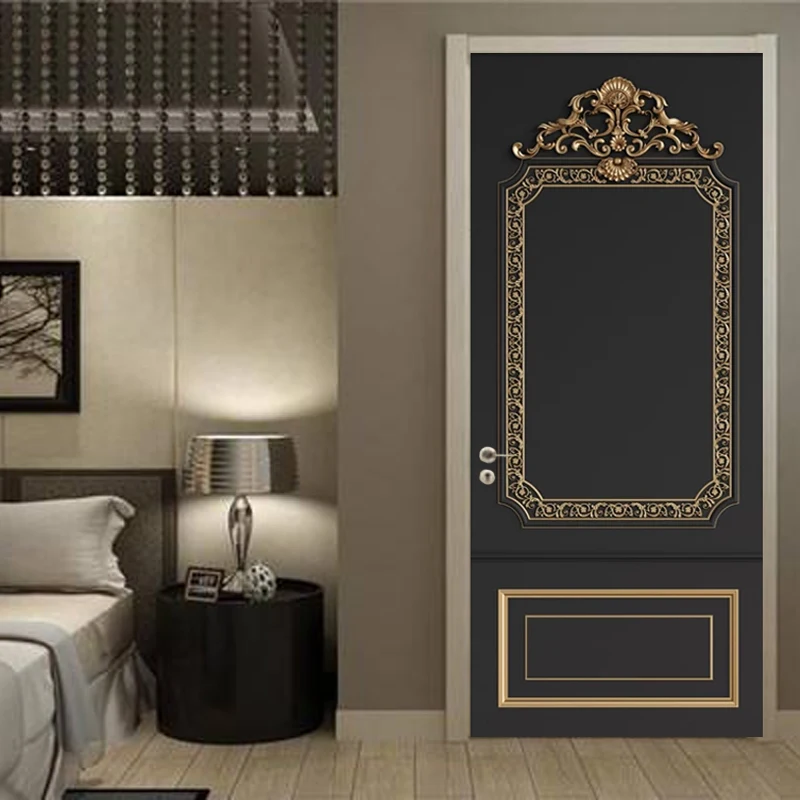 PVC Wallpaper 3D Stereo European Style Relief Golden Pattern Background Wall Sticker Living Room Bedroom Waterproof Door Sticker