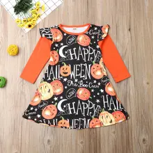 От 1 до 6 лет для маленьких девочек на Хеллоуин США; праздничное платье с длинными рукавами и тыквой; одежда