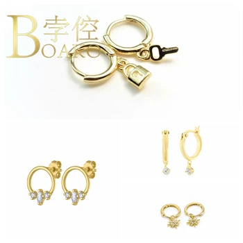 

BOAKO 925 Sterling Silver Earrings For Women Lock Key Earrings Dangle Pendientes Diamond Fashionable Luxury Orecchini #8.6