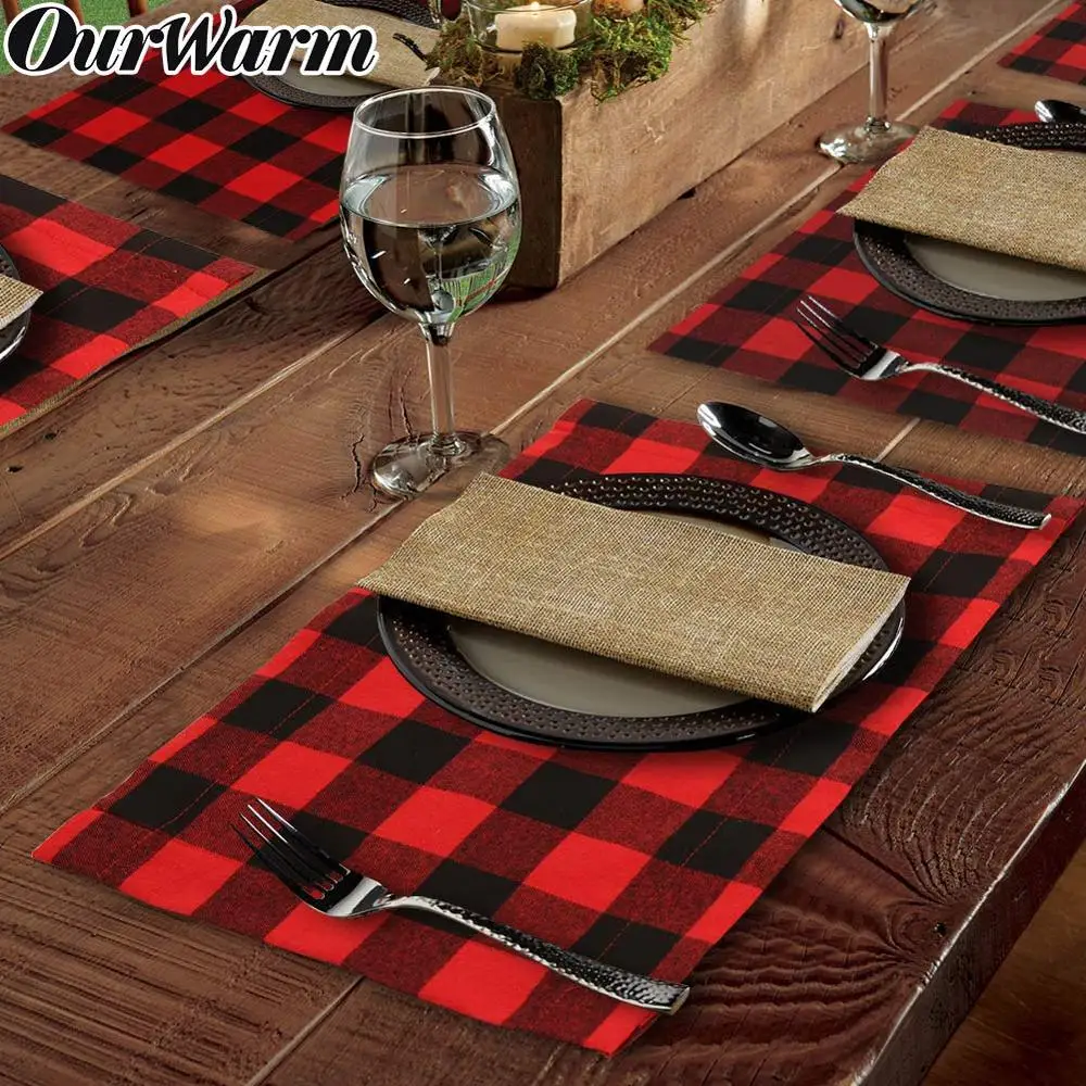 OurWarm 2 шт Рождественская салфетка под приборы Buffalo Check Placemats двухсторонние водонепроницаемые Lumberjack вечерние клетчатые салфетки
