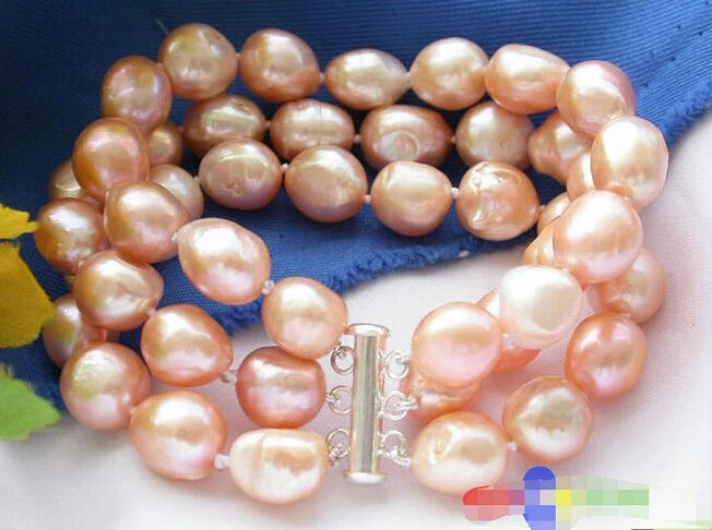 910+++3ROW 13MM PINK BAROQUE FRESHWATER PEARL BRACELET | Украшения и аксессуары