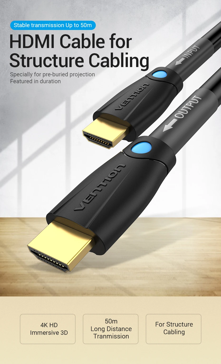 Vention HDMI Cable 4K/30Hz HDMI Cable for Structure Cabling