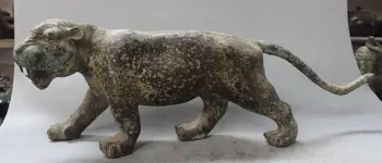 

21" Chinese Bronze Gold Auspicious Feng Shui Evil beast ferocity Tiger Statue