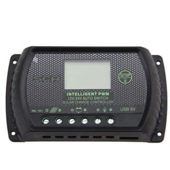 

Solar Charge Controller Solar Panel Battery Controller 12V/24V PWM Solar Controller Intelligent Adjustable LCD Display
