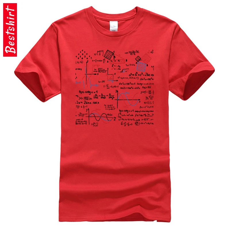 Математическая Математика формулы цифры Графические футболки Геометрическая зона терой Физическая химия хлопок Мужская футболка - Цвет: Red
