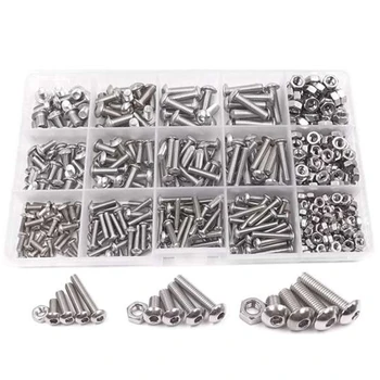 

500Pcs M3 M4 M5 A2 Stainless Steel Button Head Hex Bolts Hexagon Socket Screws with Nuts Assortment Kit