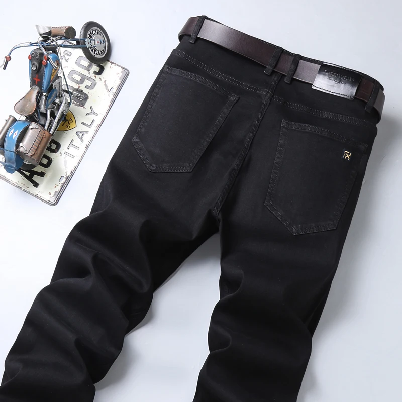 2023 Summer New Men's Black Straight Thin Jeans Advanced Stretch Loose Business Casual Trousers Male Brand Pants Plus Size 42 44 3