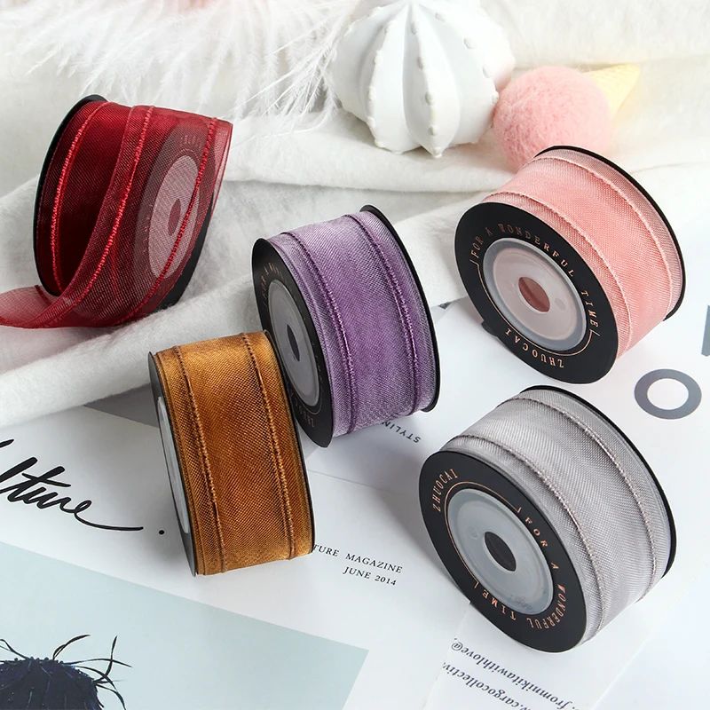 New Style Korean-Style Double-Line Ribbon Hair Accessories Band Bow Handmade DIY Gauze Flower Gift Packing | Дом и сад