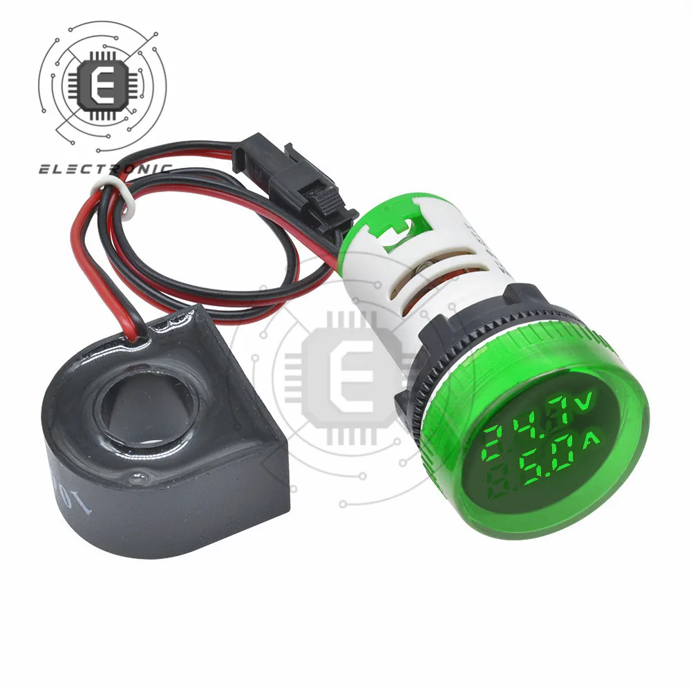 22MM 라운드 미니 LED 디지털 디스플레이 AC 전압 전류 측정기 0-100A 50-500V 5가지 색상