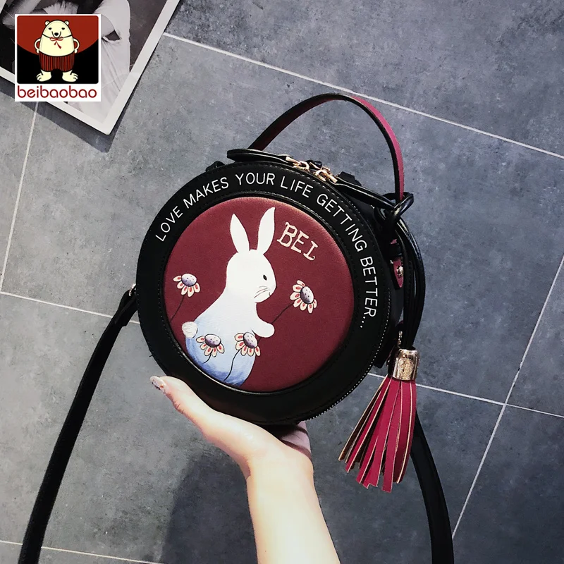 

BEIBAOBAO New Small Bag Female 2019 New Messenger Bag Fashion Mini Portable Cute Rabbit Pattern Small Round Bag Shoulder