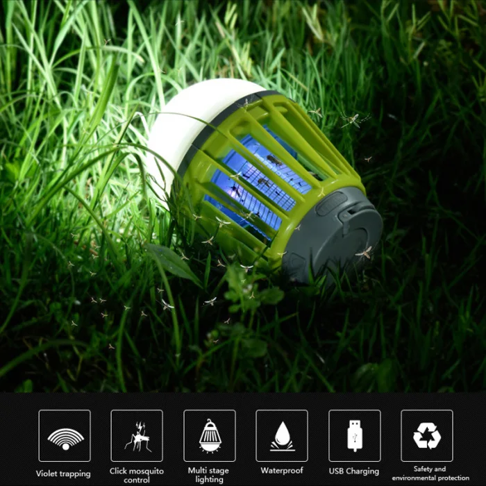 2-in-1 Camping Lantern Tent Light Portable IPX6 Waterproof Mosquito Killer LED Lantern with Hook WWO66